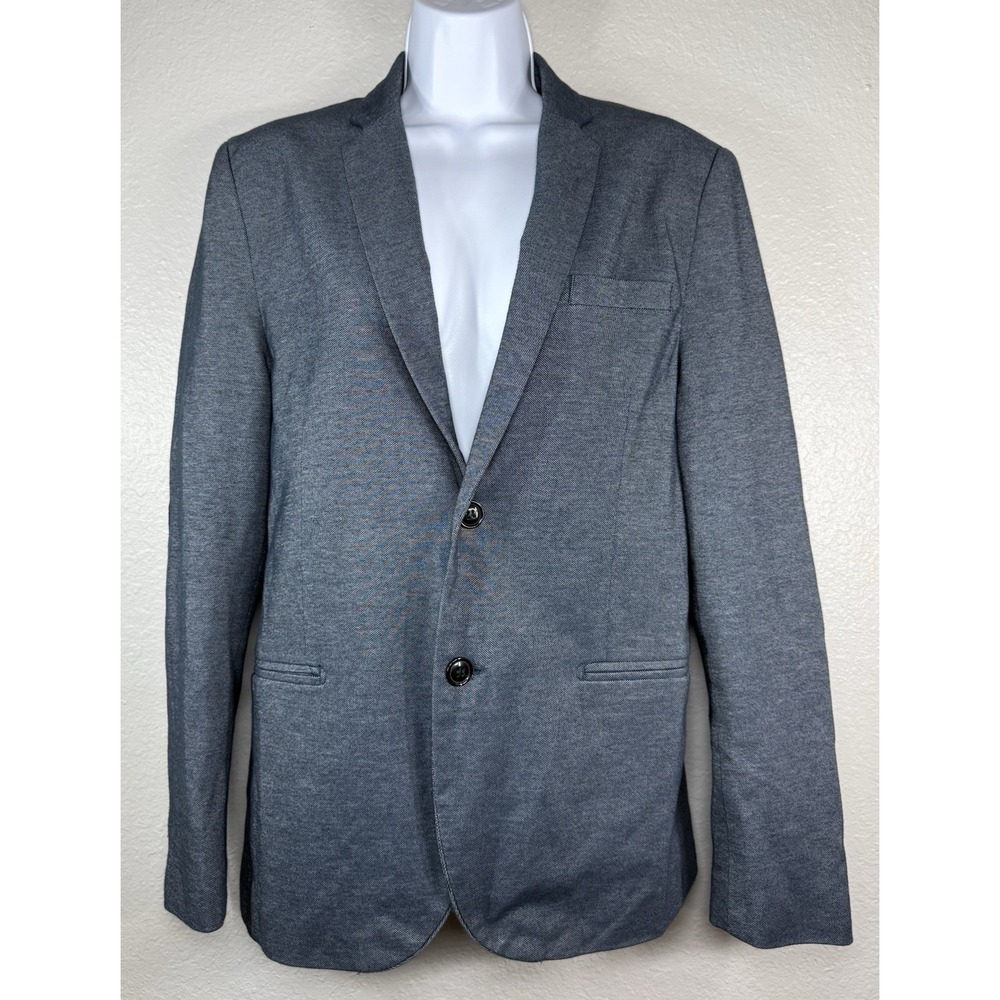 HM Mens Gray Textured Blazer Jacket with Elbow Patches Size 36R Slim Fit